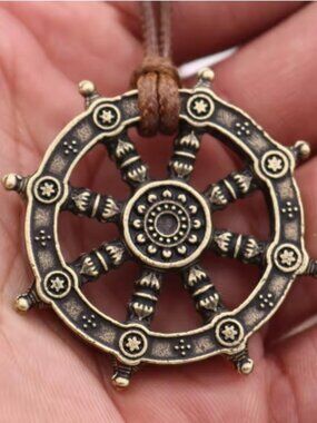 Dharma Wheel Pendant Necklace Buddha Mandala Meditation Spiritual Charm Unisex